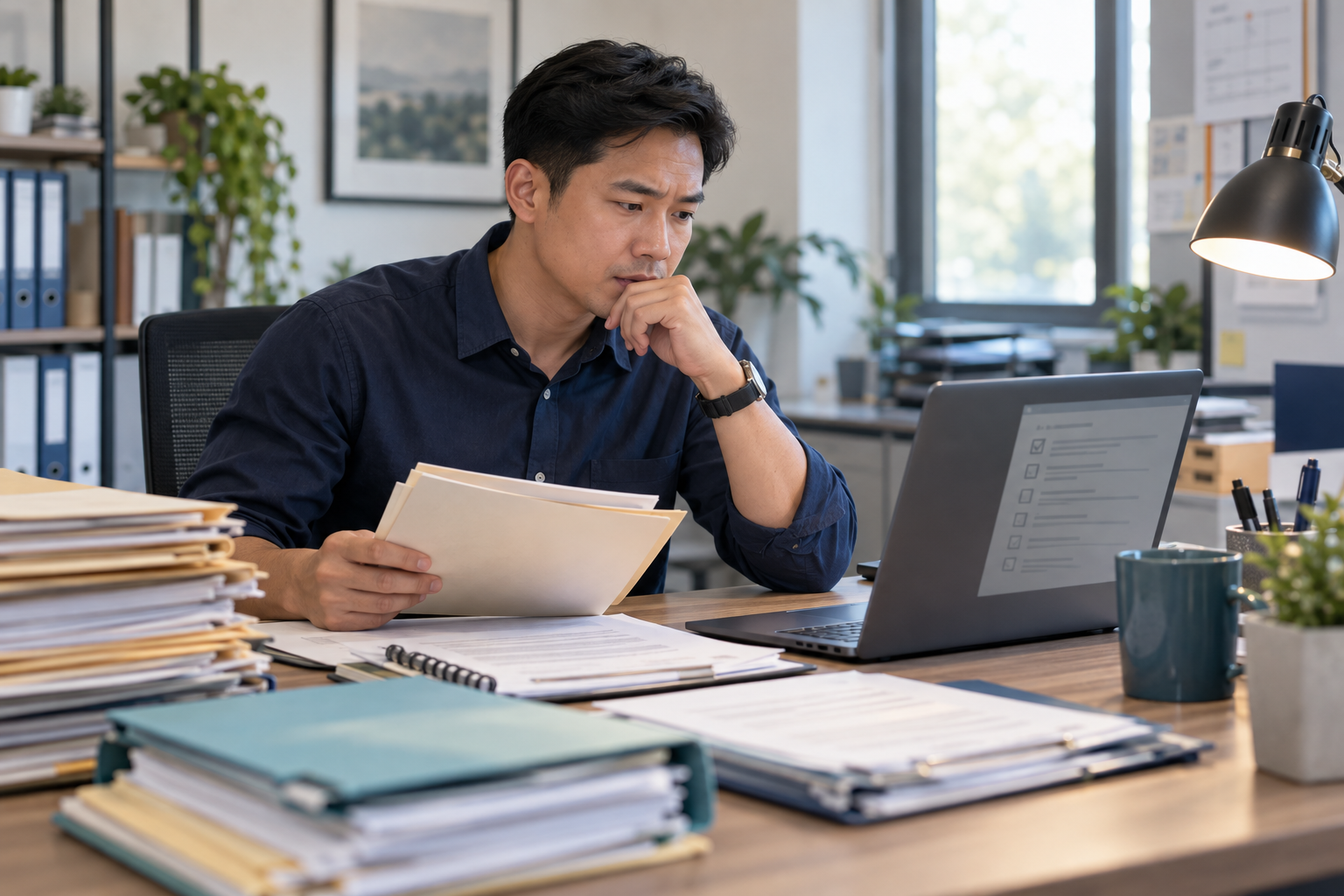 Illustrative recruitment coordinator facing a backlog of applicant paperwork